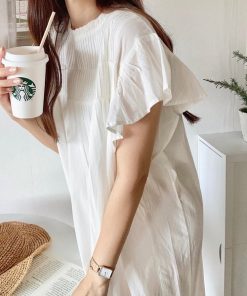 andme ワンピース インド綿ピンタックフレンチスリーブワンピース