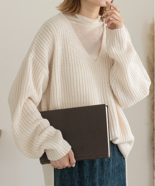 ad thie ニット セーター 畦編み Vネックニット レディース