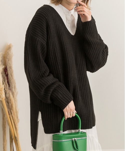ad thie ニット セーター 畦編み Vネックニット レディース - 画像 (3)