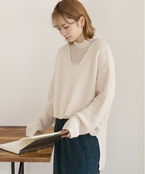 ad thie ニット セーター 畦編み Vネックニット レディース - 画像 (9)