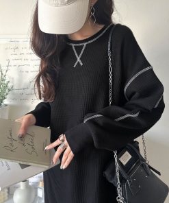 Java ワンピース 「JaVaジャバコラボ」後姿が可愛い配色ステッチワッフルロングワンピース（長袖）