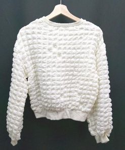 ◇ classicalelf クラシカルエルフ クルーネック ポップコーントップス 長袖 カットソー サイズF ホワイト レディース E