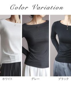 カットソー レディース ボートネック Tシャツ 長袖 トップス ロンT インナー シンプル 重ね着 無地 大人 おしゃれ カジュアル 母の日 爆買