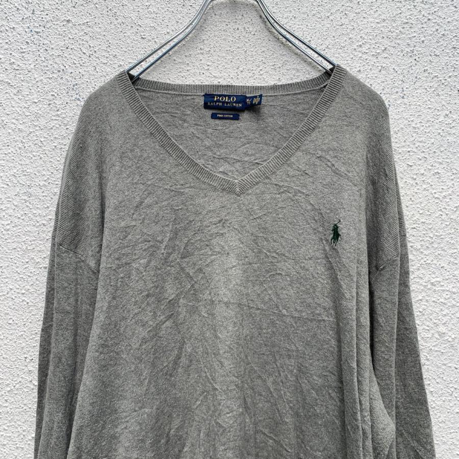 POLO RALPH LAUREN コットンニット セーター XL グレー ポロラルフローレン ビッグサイズ ワンポイントロゴ 古着卸 アメリカ仕入 a605-8246